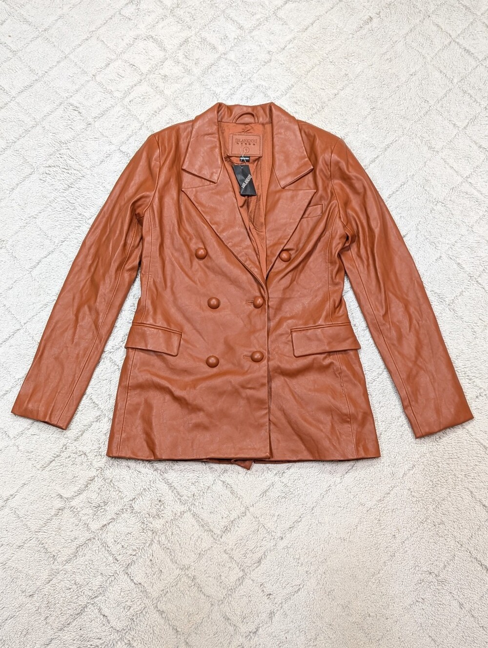 BlankNYC Jacket Womens S Brown Nightingale Faux Leather Blazer 70s Chic NEW